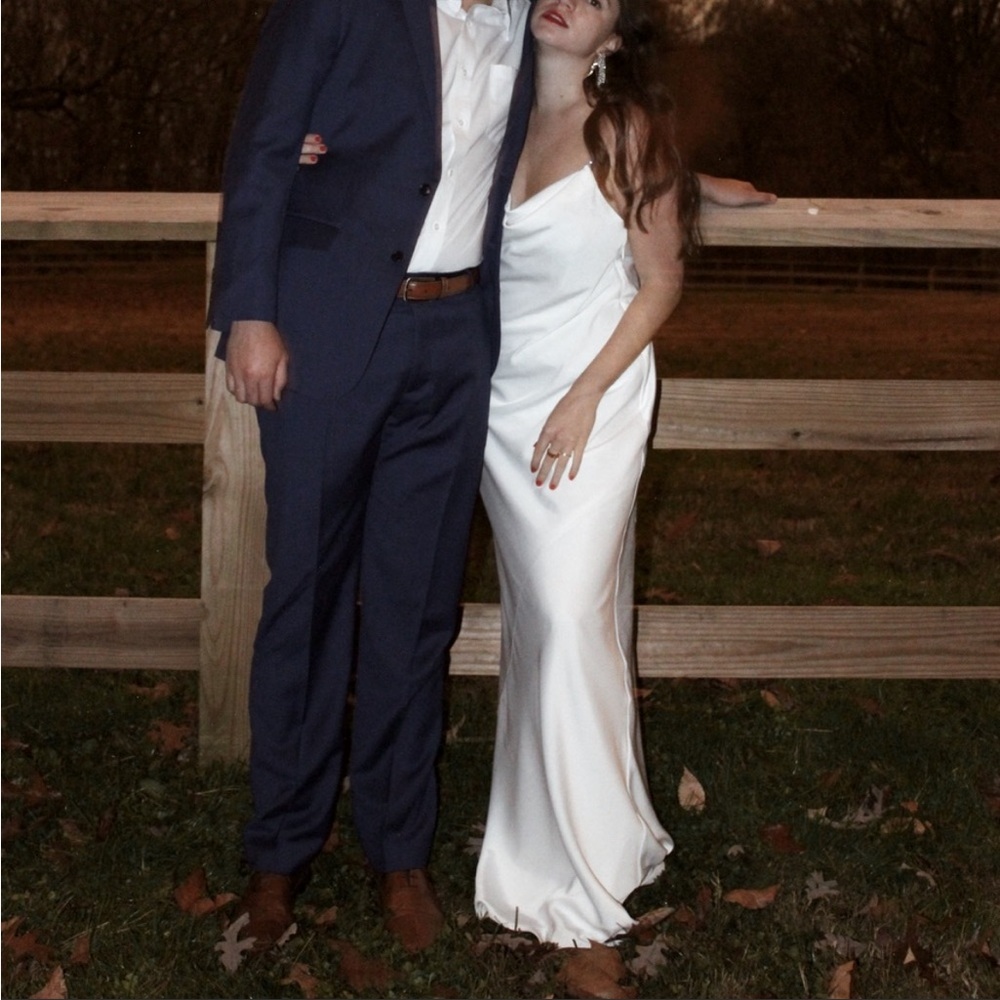 Satin minimalist cowl neck wedding dress size 12